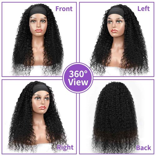 QCCSRR Curly Headband Wig Human Hair 24 Inch Glueless None Lace Front Deep Curly Wig Wear and Go Wigs for Black Women Machine Made Headband Half Wigs 180% Density Natural Color