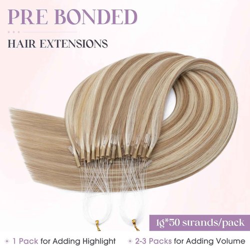 Elailite K Tip Hair Extensions Human Hair Real Remy Hair Golden Brown & Bleach Blonde 18 Inch U Tip Ktip Utip Keratin Bond Hot Fusion Pre Bonded Hair Extensions for Women 50G 50Strands