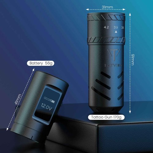 Tattoo Gun portable tattoo machine, 2400mAh Rotary Tattoo Machine with 7 stroke length Options, Pro Tattoo Guns with Motor Power reliable for all kinds of needles, ink (One Battery)