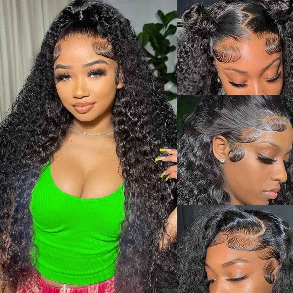 13x4 Deep Wave Lace Front Wigs Human Hair 200% Density Deep Wave Frontal Wigs Human Hair HD Lace 20 Inch Curly Wigs for Black Women Pre Plucked with Baby Hair Curly Lace Front Wig Human Hair