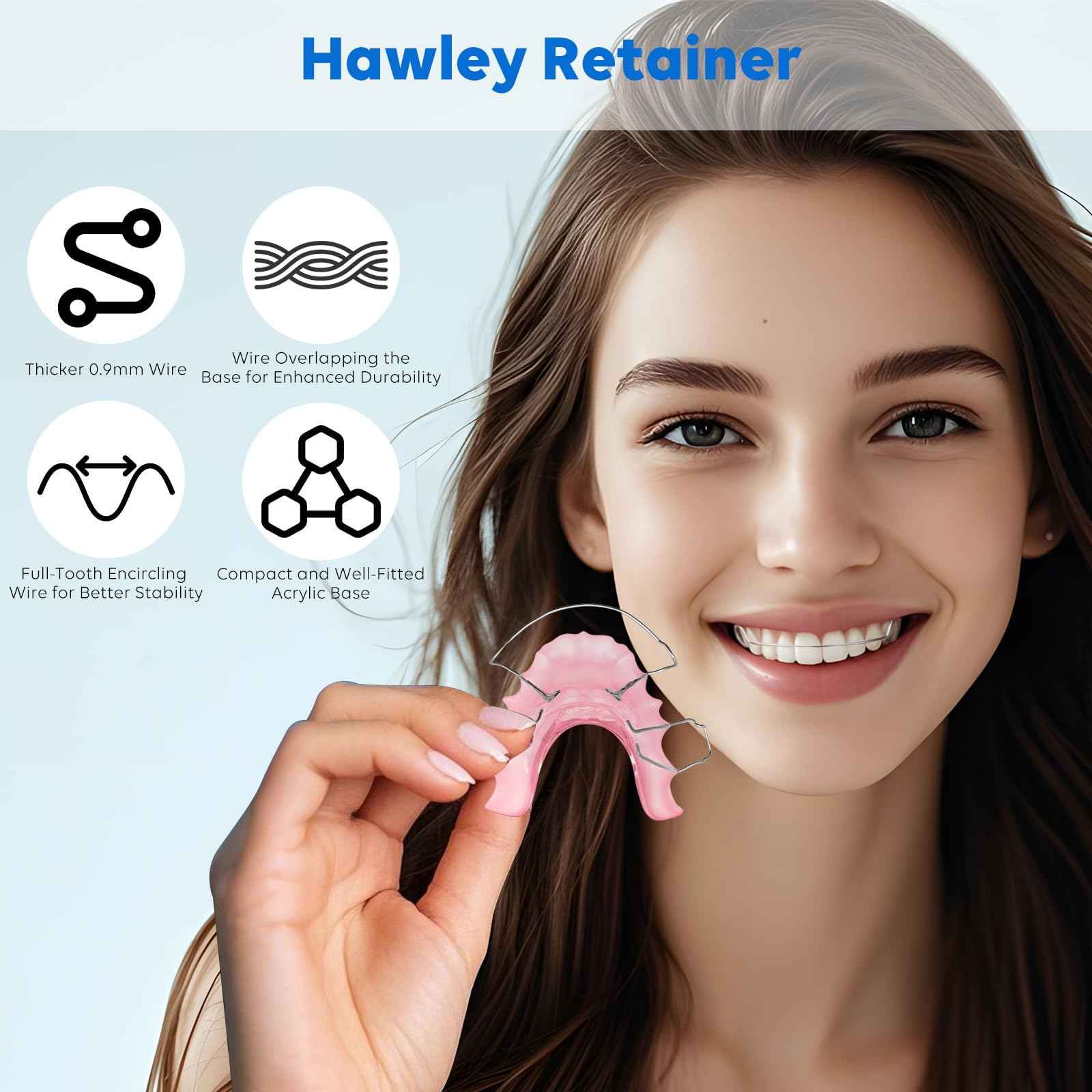 2 Custom Hawley Retainers for Teeth Retention – Comfortable & Durable Upper & Lower Retainers, Personalized Fit