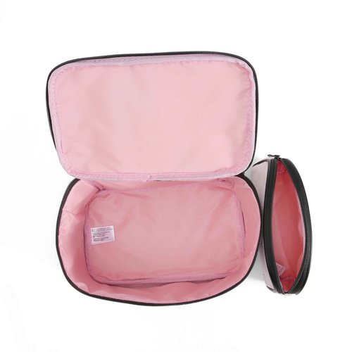 Juicy Couture Black Pink Makeup Bag Cosmetics Organizer Travel Essentials Train Case Coin Purse Cursive Logo Rhinestone Velour