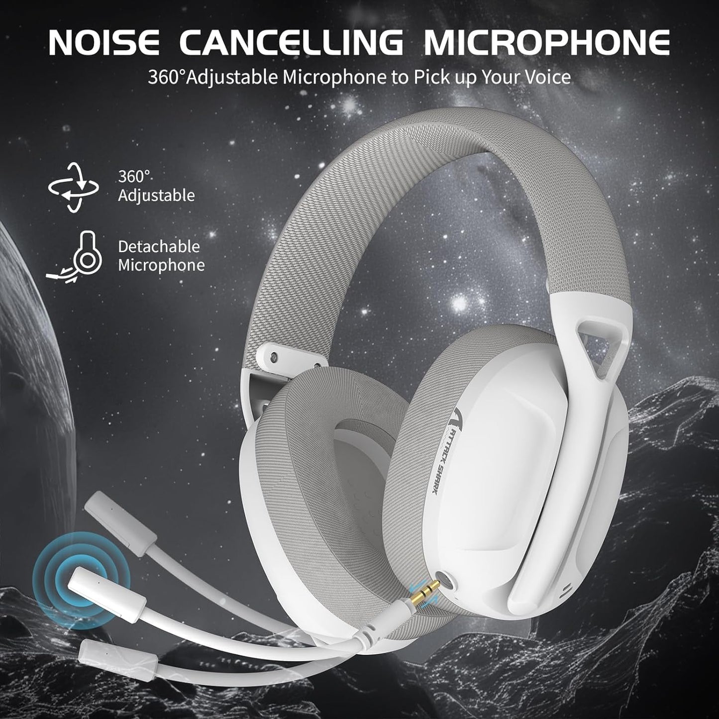 ZIYOU LANG L80 Wireless Gaming Headset Ultralight Over Ear with 2.4Ghz USB C&A Dongle/Bluetooth 5.3/3.5mm Wired Detachable Mic Stereo Sound 600mAh Battery for PC Mac PS4 PS5 Switch Win Gamer(White)