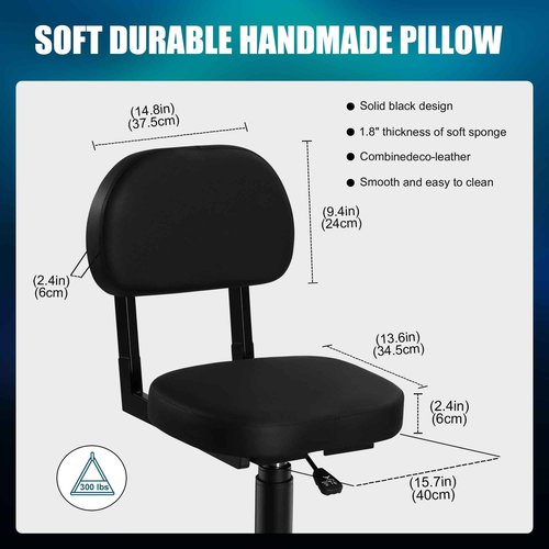 Poarmeey Rolling Stool with Back Support Tattoo Chair for Artist Salon Black Adjuestable Swivel Stool with Backrest for Work Spa Shop Home Massage Use