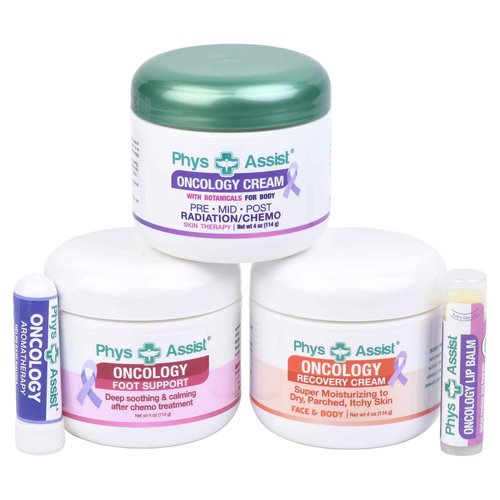 PhysAssist Bundle Oncology Kit - Comfort Kit For Chemo Patients. Essentials for Face, Body & Feet. Includes Oncology Botanicals, Recovery and Foot Support. (3-4 oz), lip balm and nausea inhaler