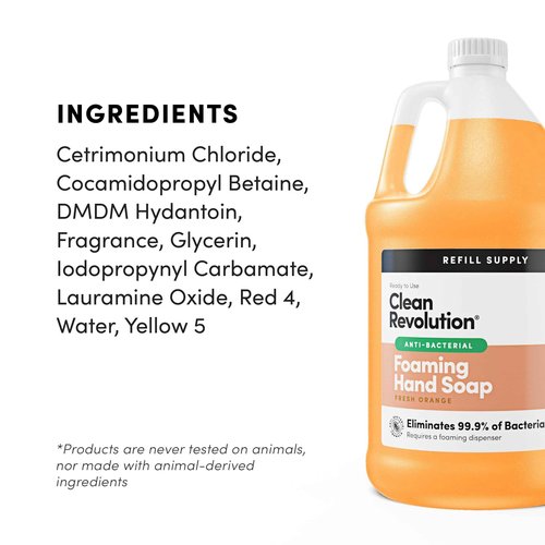 Clean Revolution Antibacterial Foaming Hand Soap Refill, 128 Fl Oz, Fresh Orange Scented - Made in USA (Pack of 4)