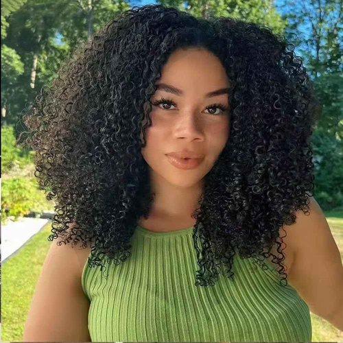bituylnd Kinky Curly Half Wig Human Hair Glueless Human Hair Wig 200 Density 3 In 1 Seamless Flip Over Half Wigs Human Hair Drawstring Headband Wig for Women 18 Inch