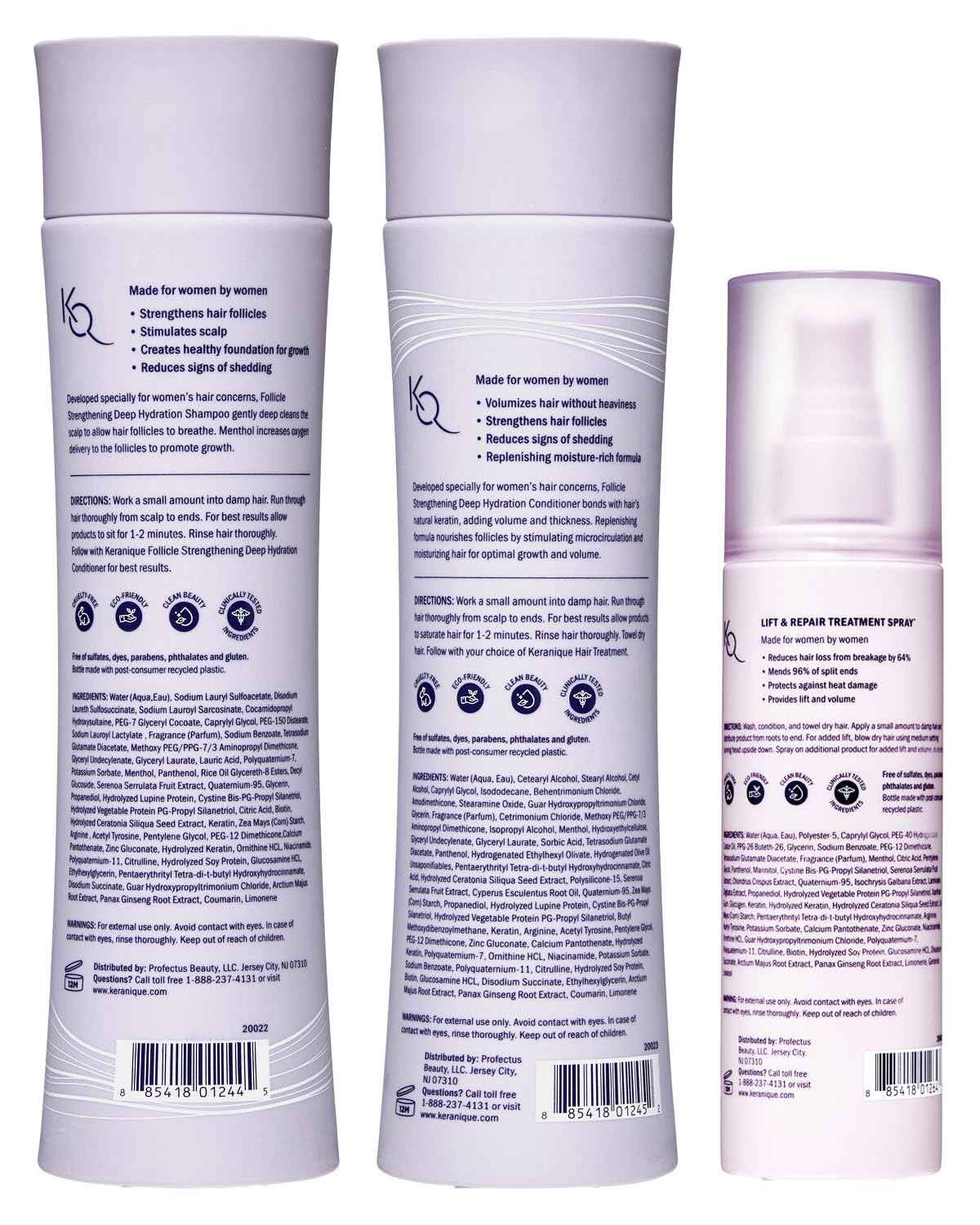 Keranique Hair Growth Products Set - 2% Minoxidil Keranique Hair Regrowth Treatment for Women - Deep Hydrating Shampoo and Conditioner - Hair Thickening & Volumizing Spray - Hair Loss Treatment System