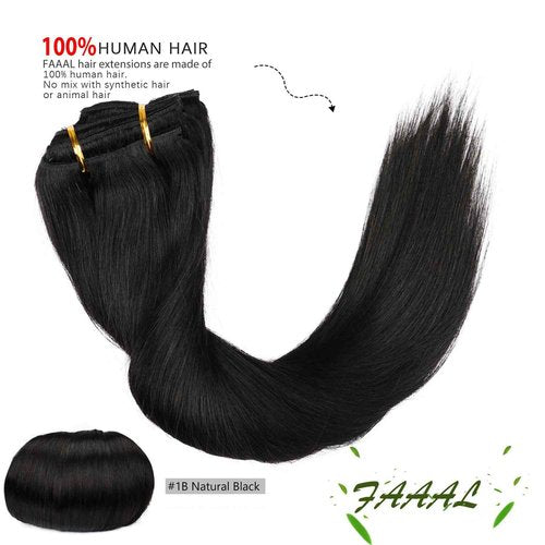 18" Clip in Human Hair Extensions Full Head 150g 7 Pieces 16 Clips Natural Black Double Weft Brazilian Real Remy Hair Extensions Thick Straight Silky (18",150g #1B)
