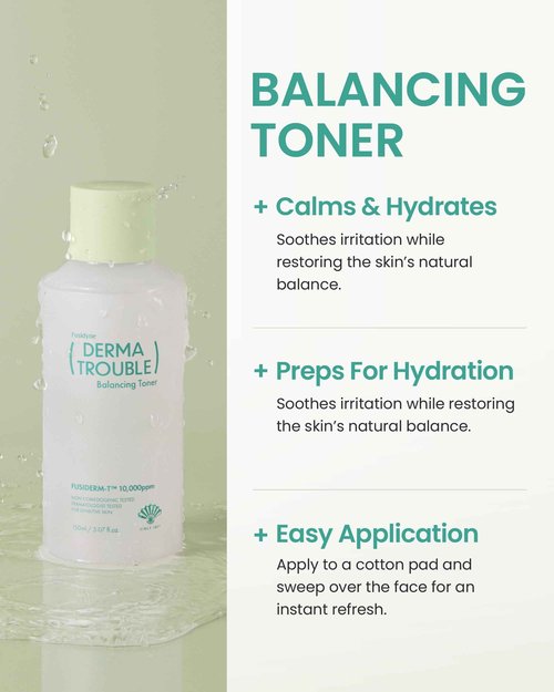 Fusidyne Derma Trouble 3-Step Acne Kit - Korean Skin Care Routine for Clogged Pores & Sensitive Skin, Gentle pH-Balanced Cleanser, Toner & Cream, Non-Irritating Formula. Anti-Sebum Complex, Fusiderm-T