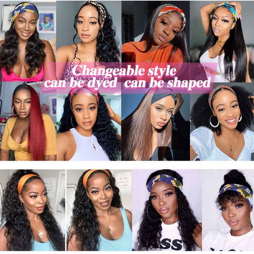 Headband Wig Human Hair Deep Wave Wigs 24 inch Brazilian Human Hair Headband Wigs for Black Women Glueless Non Lace Front Wig Machine Made Curly Deep Wave Headband Wig 150% Density Natural Color