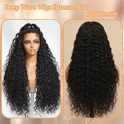 Lemeiily 13x6 Deep Wave Lace Front Wigs Human Hair 200 Density 22 Inch Curly Wig 13x6 HD Lace Front Wigs Human Hair Glueless Wigs Human Hair Pre Plucked for Black Women Natural Color