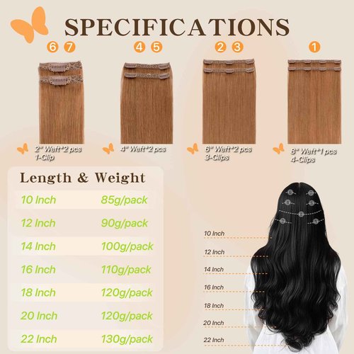 TESSHAIR Clip in Hair Extensions Long Straight, 100% Real Human Hair,No Tangle & Smooth,120g, 20 Inch,#30 Light Auburn