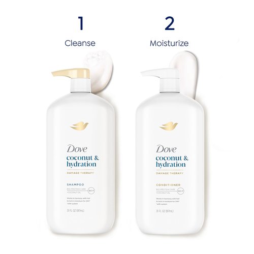 Dove Shampoo Coconut & Hydration Pack of 4 For Dry Hair Shampoo with Oil Blend of Coconut, Jojoba & Sweet Almond 31 oz