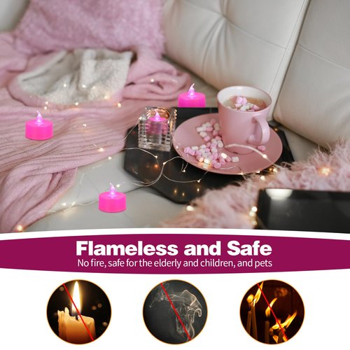 KOABY 12 Pack Pink Light Non-Flickering Flameless Tea Lights, Pink Base, Last 100H+, Battery Operated Tea Lights for Decor
