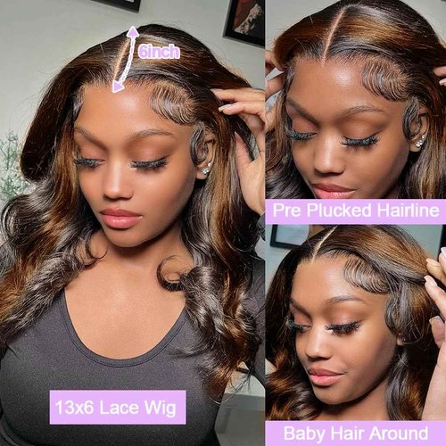 KinMos Lace Front Wigs Human Hair Wigs for Women Glueless Lace Frontal Wigs Human Hai.r Pre Plucked with Baby Hair (Ombre Highlight, FB/30 18 Inch)