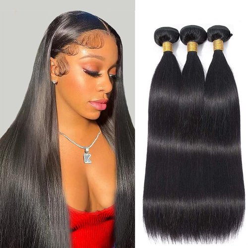 JTMMP Straight Human Brazilian Virgin Hair - 18/20/22 inch, 3 Bundles (100g each, 300g total)