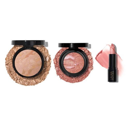 LAURA GELLER NEW YORK Marble Magic Kit: Baked Balance-n-Brighten Powder Foundation, Fair + Baked Blush-n-Brighten, Pink Buttercream + Italian Marble Lipstick, Berry Vanilla