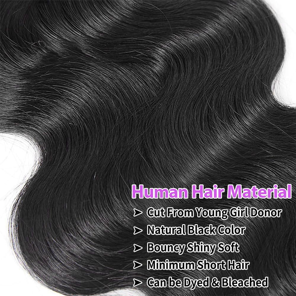 12A Human Hair Bundles 24 26 28 Inch Body Wave 3 Bundles Human Hair 100% Unprocessed Brazilian Virgin Human Hair for Women Natural Black
