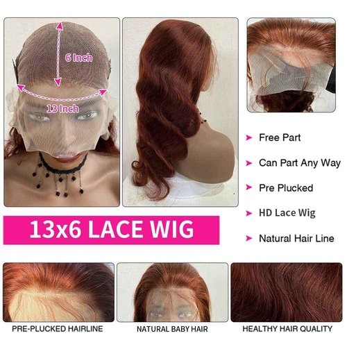 XTERFSTY Reddish Brown Human Hair Wig Body Wave 13x6 Lace Front Wigs Human Hair Wigs For Black Women 28 Inch
