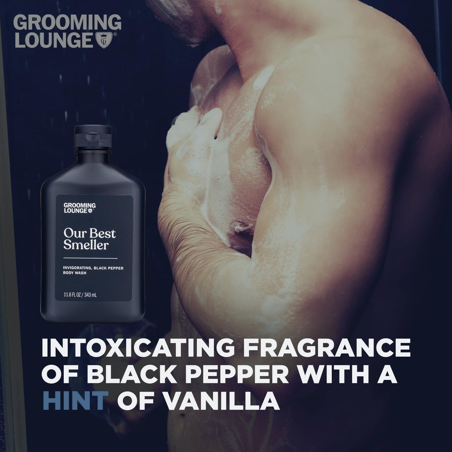 Grooming Lounge Our Best Smeller Body Wash - Moisturizing, Clarifying Travel Shower Scrub - Fresh, Classic, Suave Fragrance of Acai, Aloe Vera, Seaweed, and Black Pepper - Dry Skin Defense - 3 pack