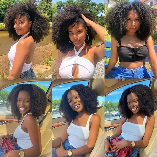 Mongolian Afro Kinky Curly Human Hair 3 Bundles (16 16 16 Inch) Afro Curly Weave Hair Extensions for Black Women Unprocessed Virgin Hair Afro Kinky Human Hair Bundles Natural Color