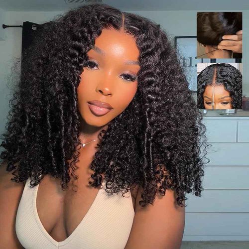 7x6 Burmese Curly Glueless Wigs Human Hair Pre Plucked Pre Cut 250% Density Drawstring Wig Human Hair 7x6 HD Lace Front Wigs Human Hair for Black Women Wear and Go Glueless Wig Natural Color 18inch