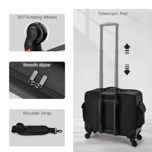 Rolling Makeup Case Cosmetology Case on Wheels Extra Large Cosmetic Artist Bag Portable TravelCase for Hairstylists Nail Tech Traveling Professional Make Up Train Suitcase Carts Trolley, Black