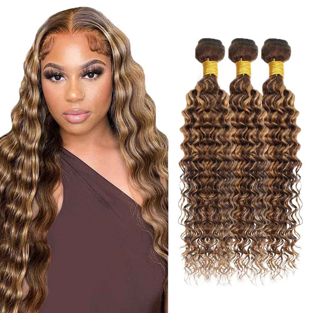 24 26 28 inch WuvuSnm Highlight Brown Human Hair Bundles p427 Deep Wave Bundle Honey Blonde Human Hair Weave Bundle