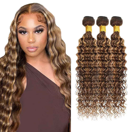 24 26 28 inch WuvuSnm Highlight Brown Human Hair Bundles p427 Deep Wave Bundle Honey Blonde Human Hair Weave Bundle