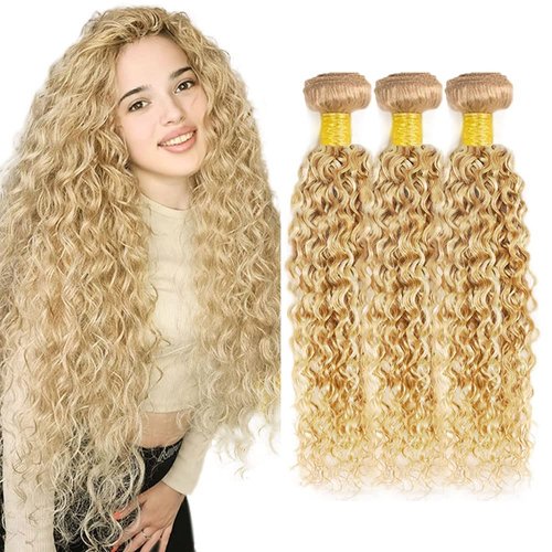 Blonde Human Hair Bundles 613 Curly Wave Bundle P27/613 Hair Weave 3 Bundles 20 22 24 inch Brazilian Remy Blonde Color 300g