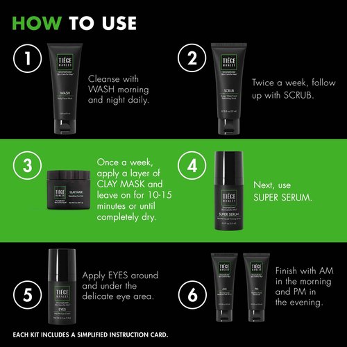 Tiege Hanley Skin Care Set for Men, Revitalization Routine, System Level 4, Face Wash, Scrub, Moisturizers, Eye Cream, Serum, & Clay Mask for Healthy, Hydrated Skin, Men’s Skin Care, 7 Piece Kit