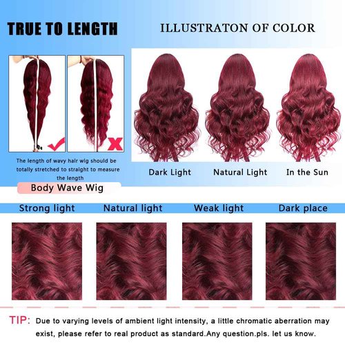 Ding Dian 99J Burgundy Lace Front Wigs Human Hair 26 Inch 13x4 Body Wave Human Hair Wig Pre Plucked Glueless Wine Red Wig HD Lace Frontal Wigs 180 Density for Women