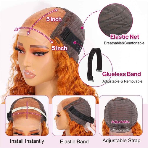 Ailwelia Curly Bob Wig Human Hair Deep Wave 200% Density 5x5 HD Lace Closure Wigs Human Hair Bob Wigs For Black Women Wear And Go Glueless Curly Wig Ginger Color 26 Inch