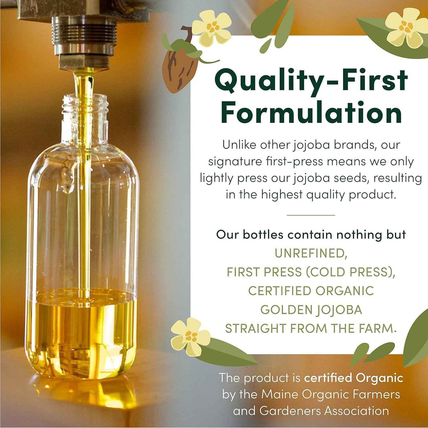 HobaCare Bulk Organic Jojoba Oil - Natural 100% Pure Hexane Free Unrefined Carrier Oil for Skincare, Beard, Hair, Face, Scalp Massage, Bath, Facial - Long Shelf Life (64 oz Half Gallon)