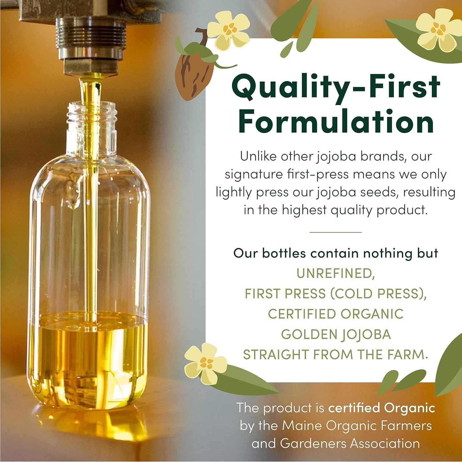 HobaCare Bulk Organic Jojoba Oil - Natural 100% Pure Hexane Free Unrefined Carrier Oil for Skincare, Beard, Hair, Face, Scalp Massage, Bath, Facial - Long Shelf Life (64 oz Half Gallon)