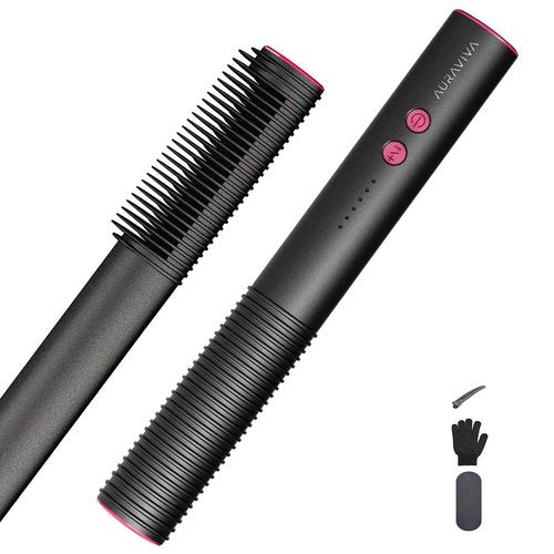 Hair Straightener Brush, 2 in 1 Straightening Brush for Women with 5 Temp Settings, 20s Fast Heating & Dual Voltage, Anti-Scald & Auto Shut Off, Great for Professional Salon at Home, Black