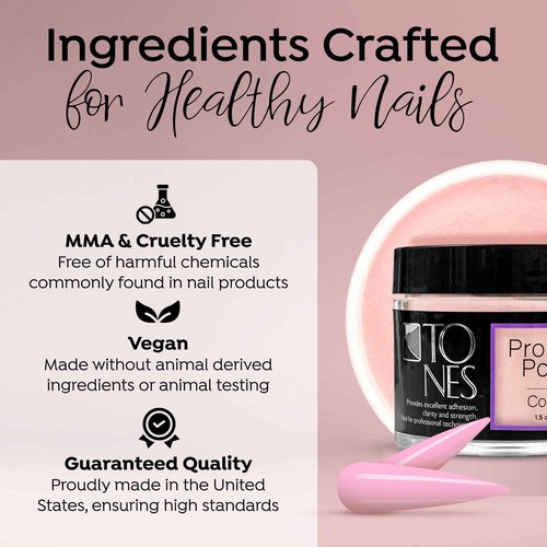 Tones Pro Acrylic Nail Powder, Cover Pink (Soft Nude Pink), (8.5 Fl Oz) - Long-Lasting & Non-Yellowing Polymer for Salon Quality Nail Extensions & 3D Art