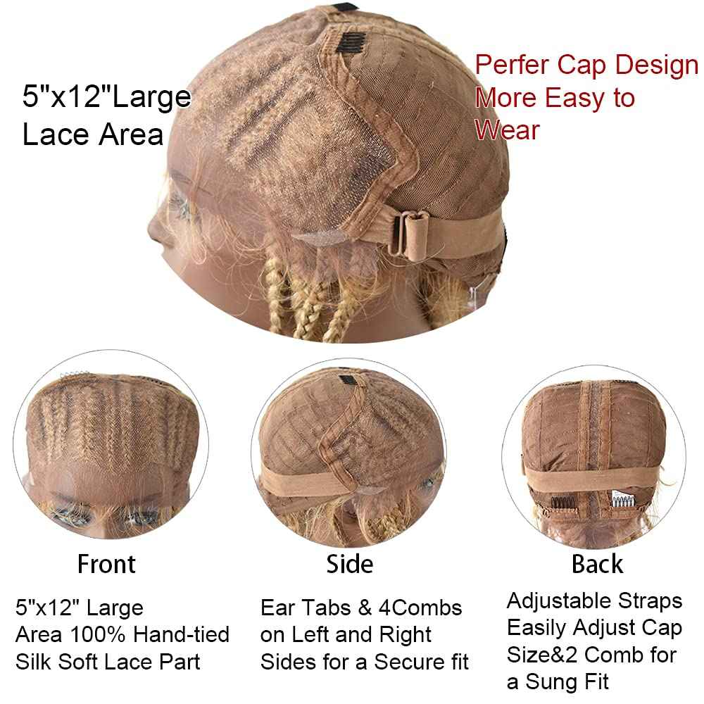 FACE MIRACLE Hand Braided 12"×5" Lace Front Cornrow Wigs 2 Ponytails Soft Lace Frontal Twist Braided Wigs with Baby Hair for Black Women (24", T1B/BUG#)