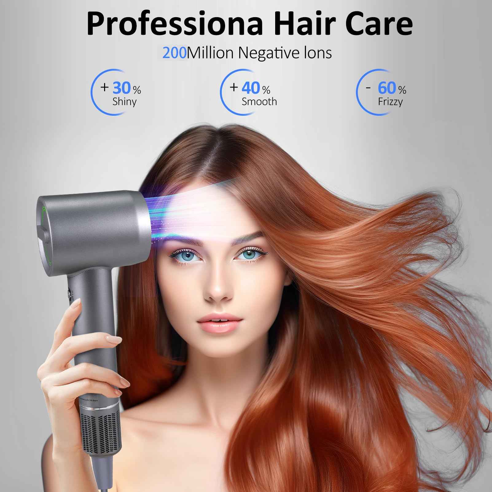 Hair Dryer,110000 RPM Professional High-Speed Blow Dryer 200 Million Millions Negative Ionic Care Hair Dryer for Fast Drying 4 Temps/2 Speeds Lightweight Hairdryer for Home Travel Women Man(Silver)