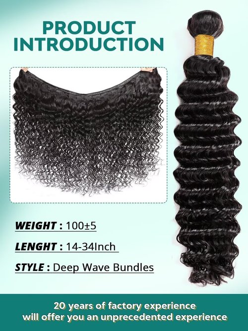 12A Deep Wave Human Hair Bundles 24 Inch Raw Curly Bundles Human Hair 100% Unprocessed 1 Bundles Brazilian Virgin Human Hair Extensions Quick Weave Natural Black Color