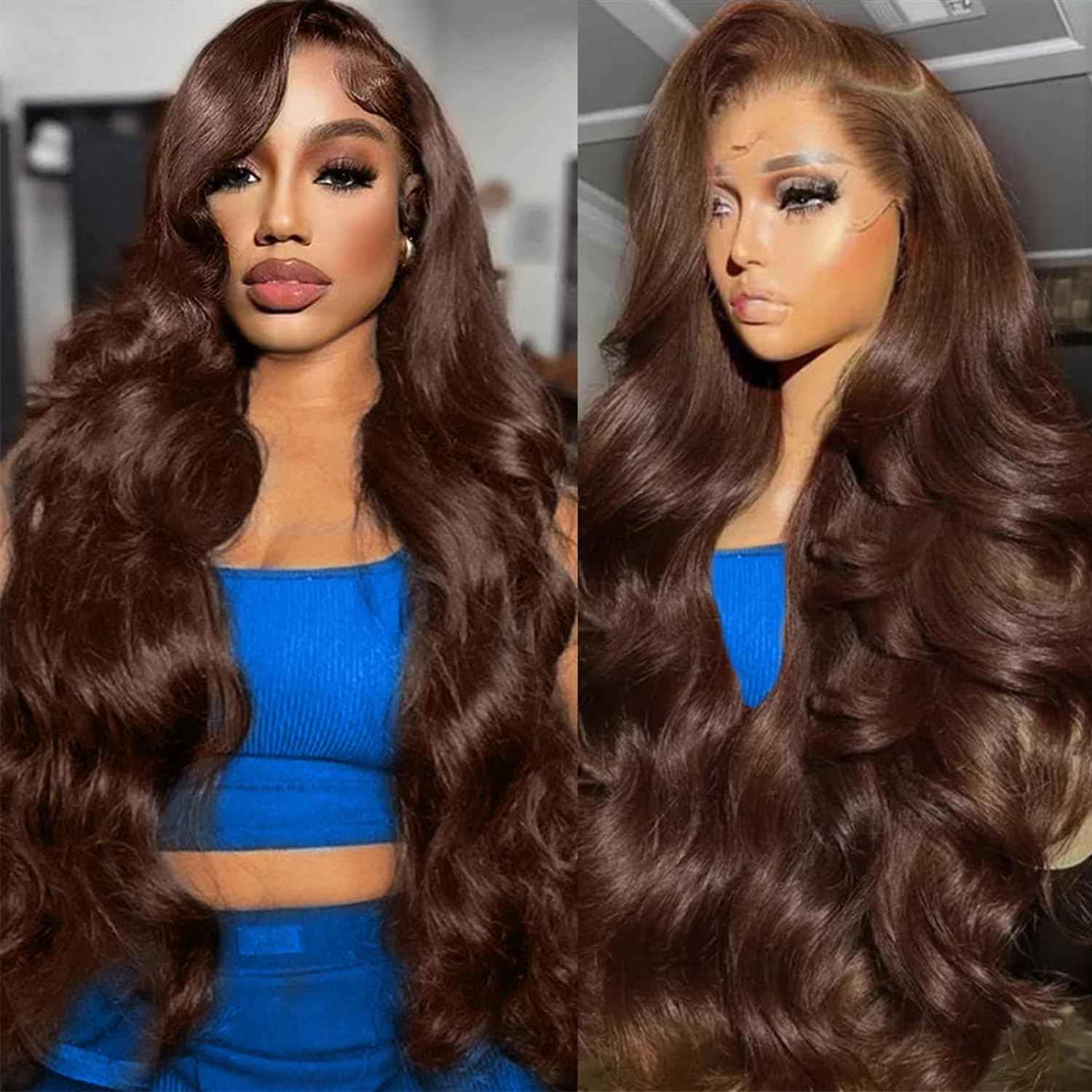 32 Inch Chocolate Brown Lace Front Wig Human Hair HD 13x4 Body Wave Lace Wigs Human Hair Colored #4 Glueless Wigs Human Hair Pre Plucked With Baby Hair 200% Density #4 colored