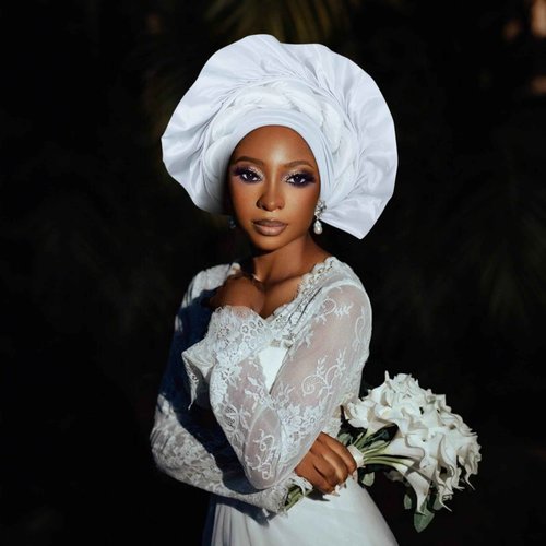 Elegant Polyester African Headscarf-Stretchable Traditional Nigerian Wedding Headpiece, Automatic Gurler Style Fan Headscarf (White)