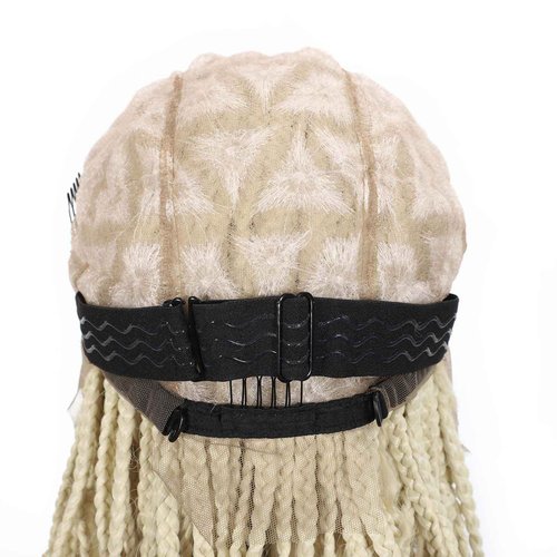 ROSEBONY 36" Boho Knotless Braided Wig for Black Women Double Full Lace Box Braid Wig with Baby Hair Bohemian Curly Ends Golden Yellow Blonde Color (613 blonde)