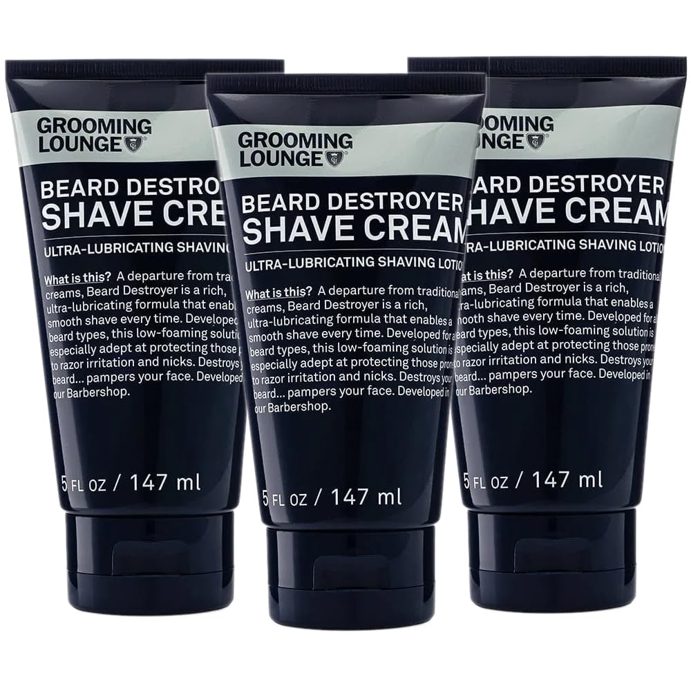 Grooming Lounge Beard Destroyer Shave Cream for Men - Bump, Irritation & Razor Burn Free Shaving Cream Sensitive Skin, Men Beard Care - Soft, Smooth, Easy Glide Low Shaving Foam Lather Formula, 3-Pack