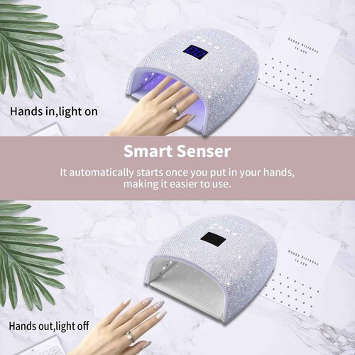Ayshone 48W Cordless UV LED Nail Lamp,Rechargeable Gel Nail Dryer with Handle Nail Art Manicure Tools for Home and Salon (Pearl Diamond)