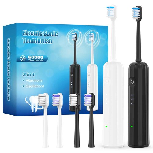 Wstiga 2025 New Sonic Electric Toothbrush for Adults - Vibration 60,000 VPM & 73° Oscillation Rechargeable Electric Toothbrush, 50+ Days Battery Life, 3 Modes, 2-Minute Timer, 3 Brush Heads, 2 Pack