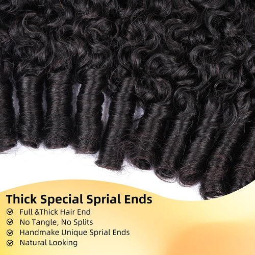 MsSunlight Burmese Curly Bundles Human Hair 22 Inch 100% Unprocessed Quick Weave 15A Water Wave with Spiral Curly End Real Human Hair Extensions Natural Black