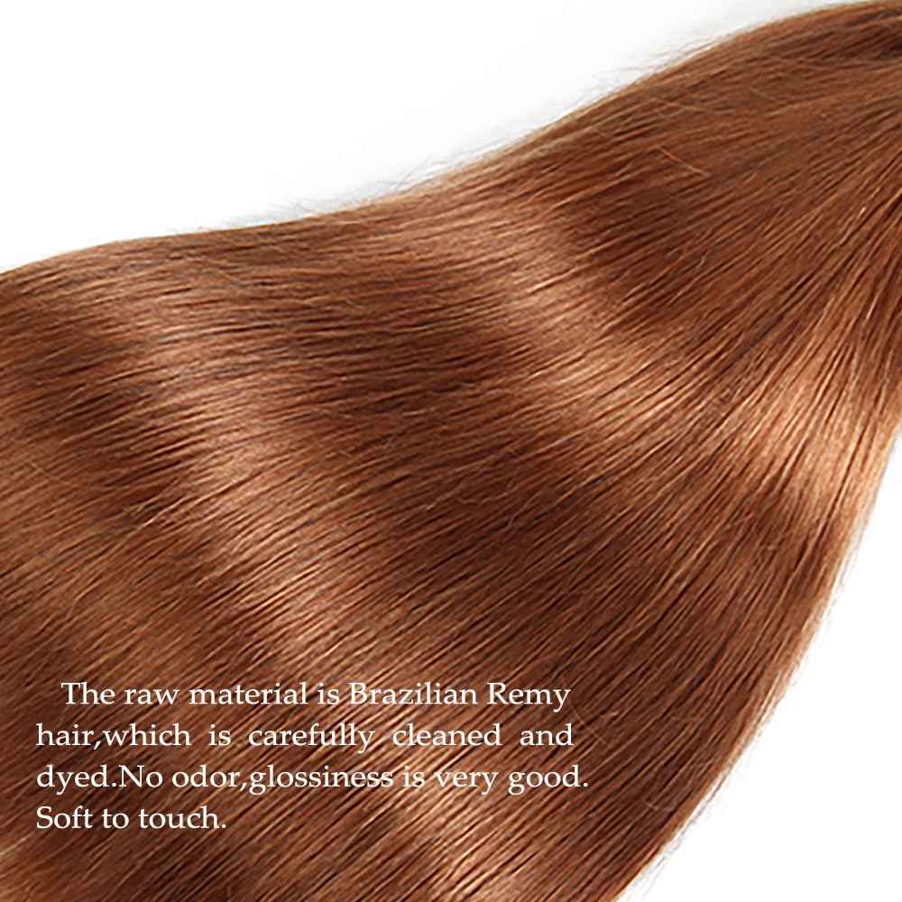 Ginger Brown Long Straight Human Hair Bundle Light Brown 1 Straight Bundle Double Weft Hair Weave Color 30 Bundle Human Hair Brazilian Hair Extension 24 inch