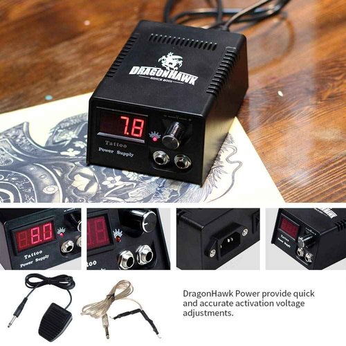 Dragonhawk Complete Tattoo Kit with Case, Beginner Traditional Coils Tattoo Machines, Power Supply Immortal Tattoo Inks,Tattoo Needles Foot Pedal Grips Tips